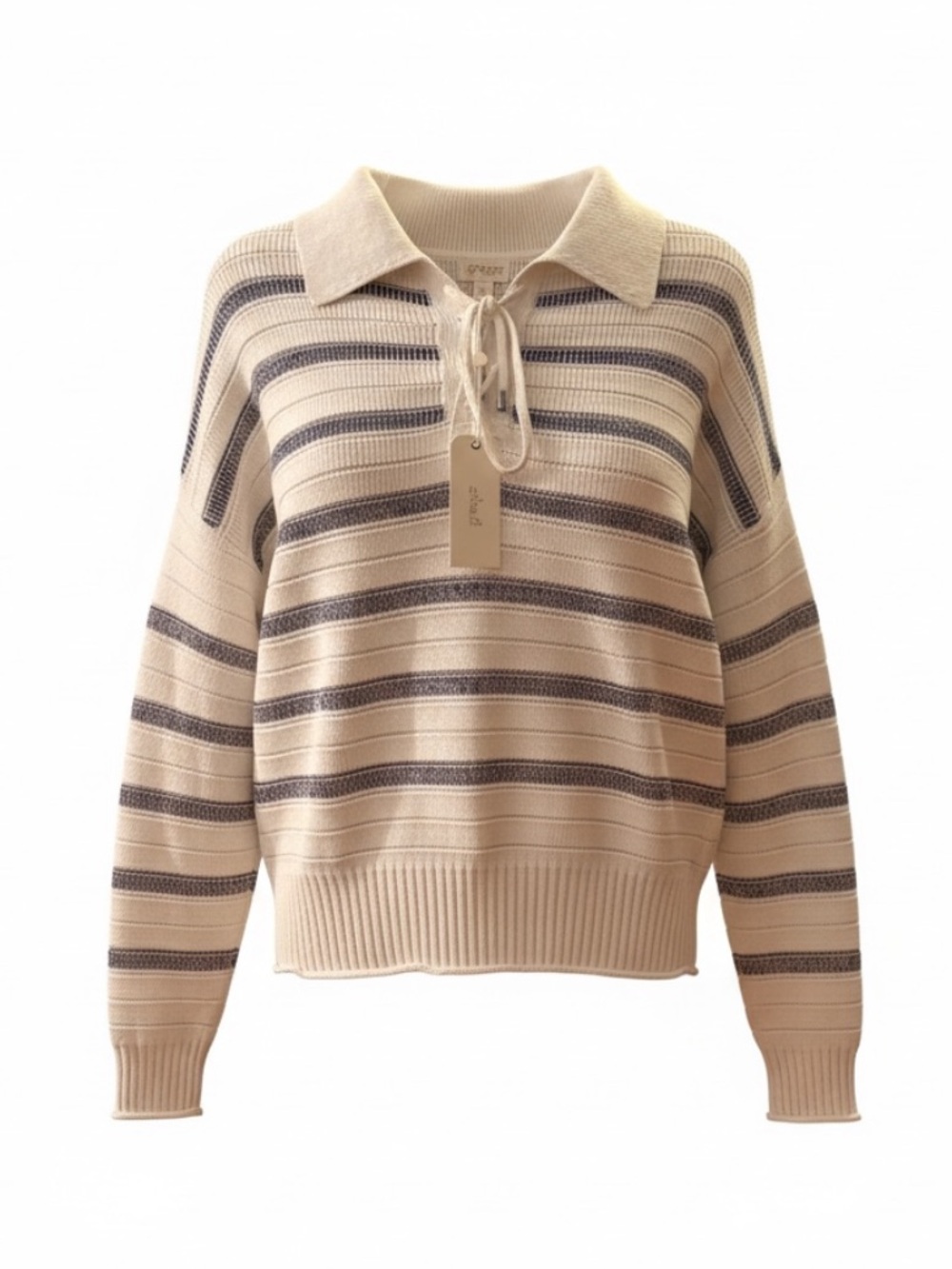 J. Crew Striped Collared V-Neck Sweater in Cream & Navy